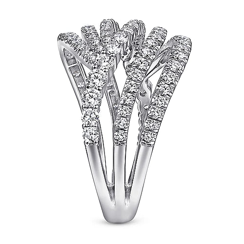 14K WHITE GOLD DIAMOND BYPASS MULTI ROW RING