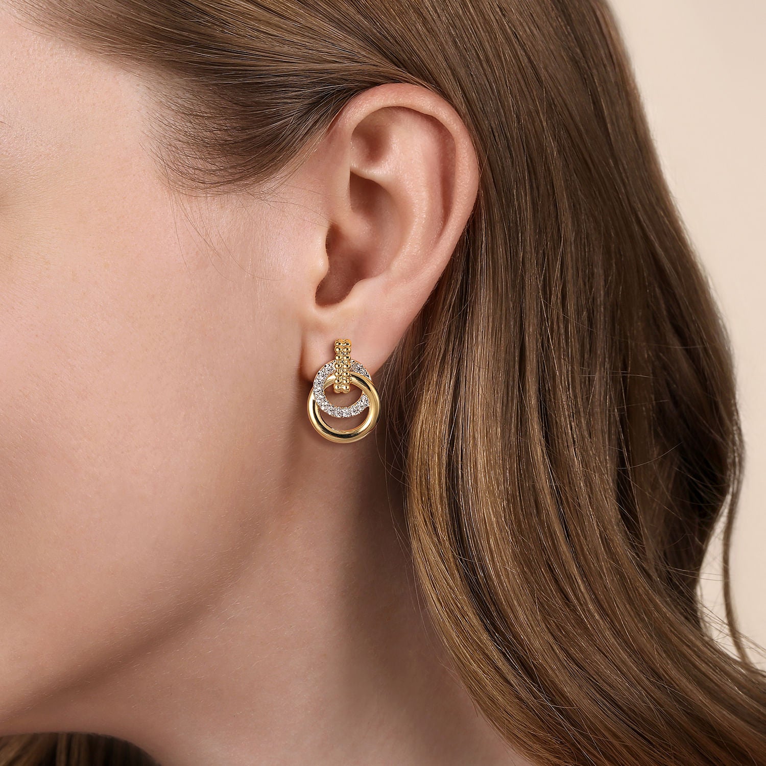 14K WHITE AND YELLOW GOLD BUJUKAN DIAMOND STUD EARRINGS