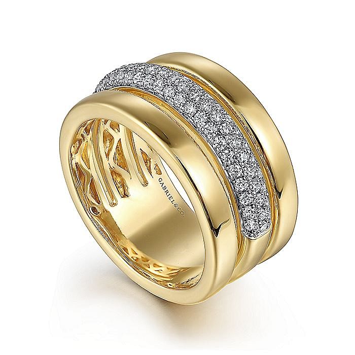 14 KARAT YELLOW GOLD PAVE DIAMOND WIDE BAND RING