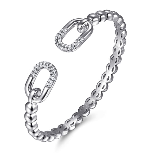 STERLING SILVER BUJUKAN AND WHITE SAPPHIRE OPEN BANGLE BRACELET