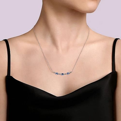 STERLING SILVER SWISS BLUE TOPAZ BUJUKAN BAR NECKLACE