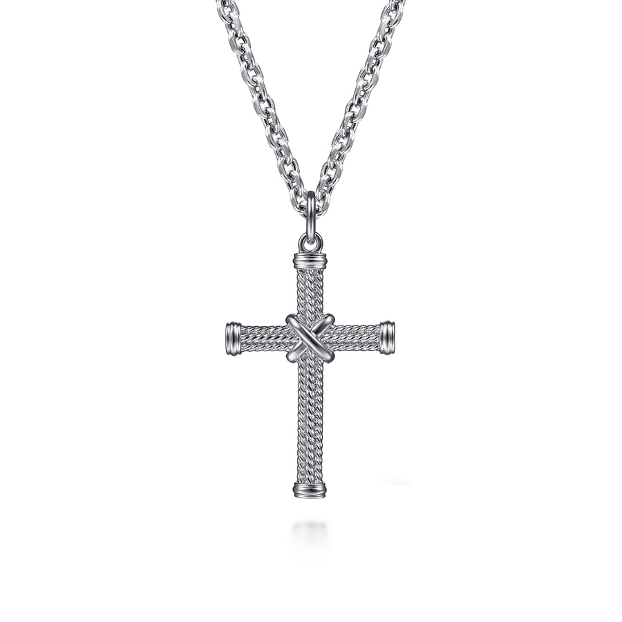 STERLING SILVER TWISTED ROPE CROSS PENDANT WITH X CENTER