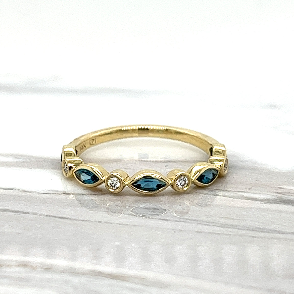 14KY DIA LONDON BLUE TOPAZ STACKABLE RING