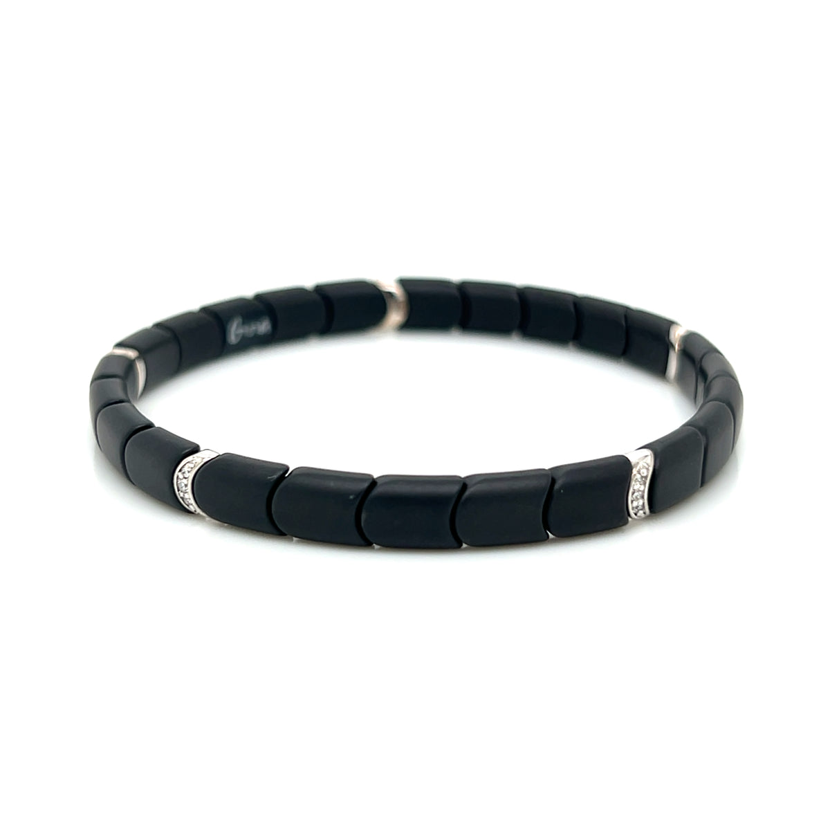 Matte Black Ceramic Diamond Stretch Bracelet