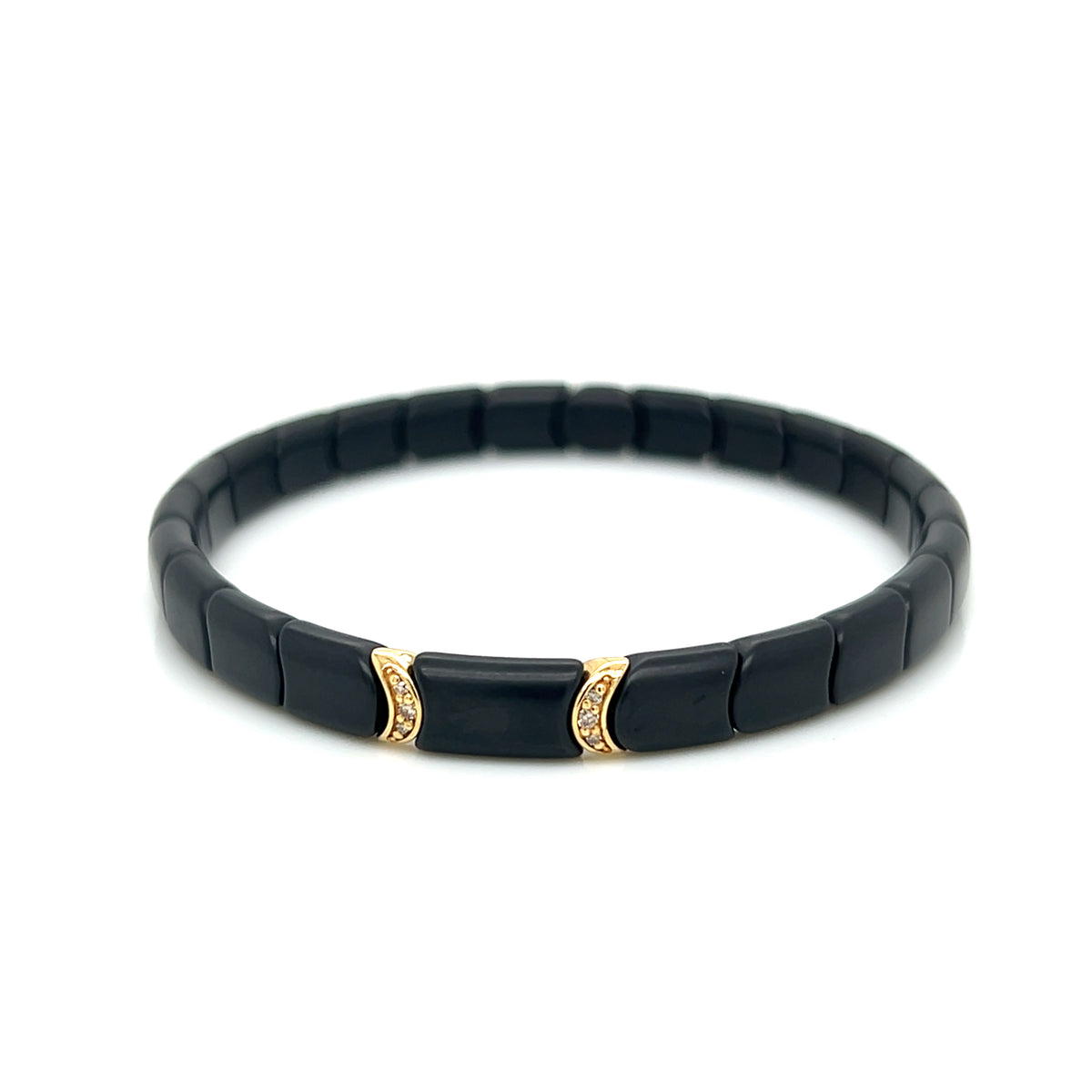 Matte Black Ceramic Diamond Stretch Bracelet
