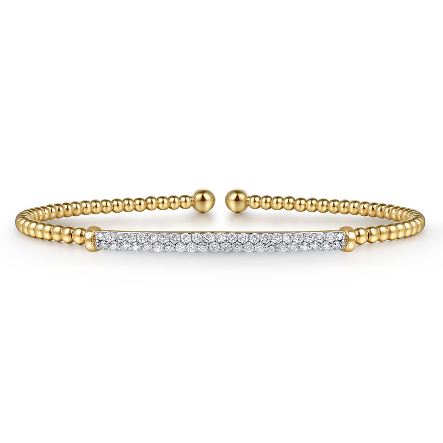 14K White Gold Bujukan Split Cuff Bracelet with Diamond Pave Bar