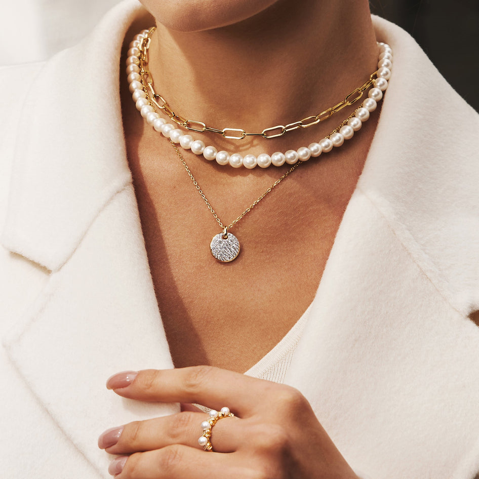 TWO-TONE LARGE PAVE DISC NECKLACE