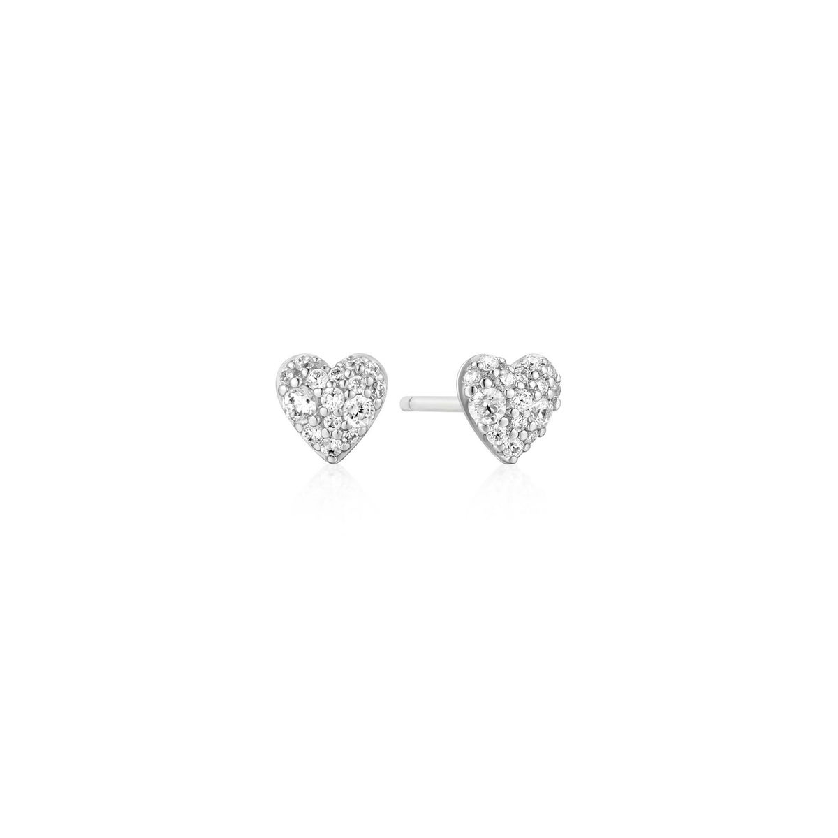 SILVER PAVE HEART STUD EARRINGS