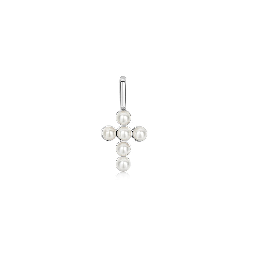 SILVER SHELL PEARL CROSS CHARM
