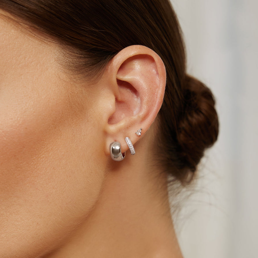 SILVER CHUBBY SMALL HUGGIE HOOP EARRINGS