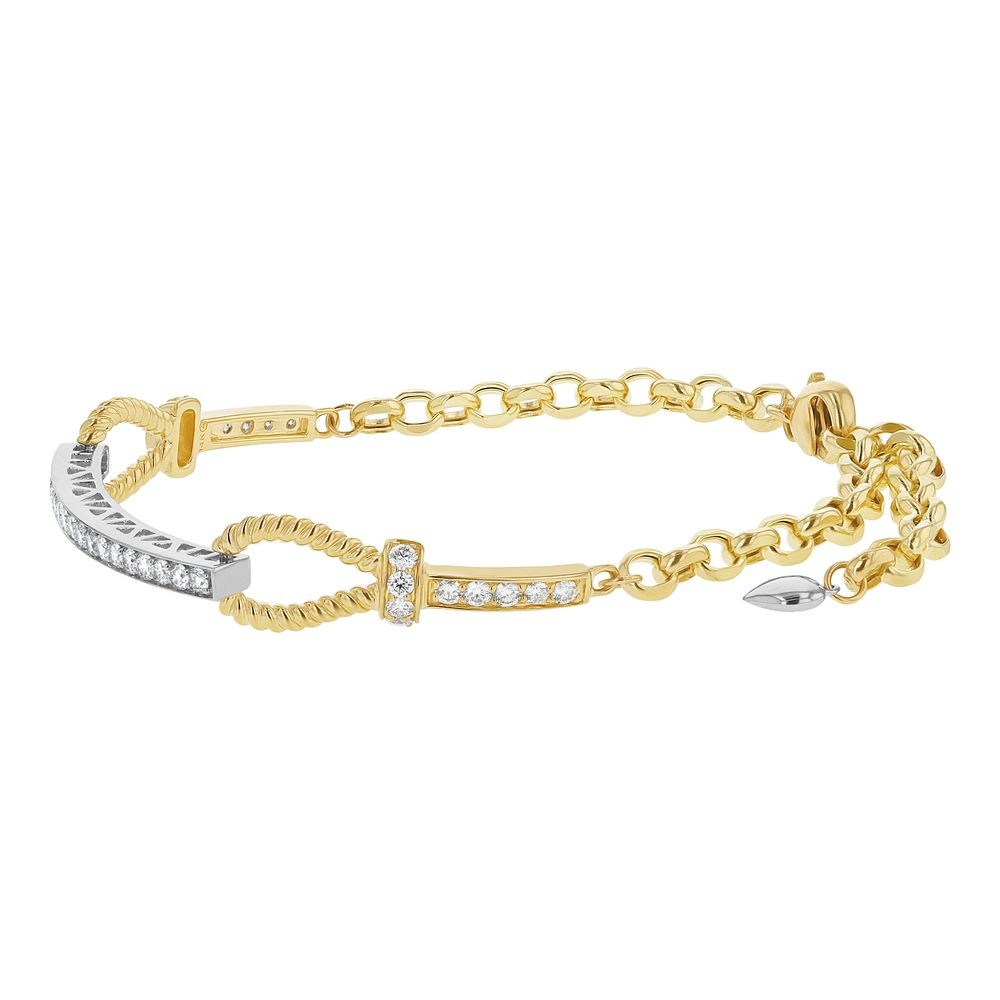 14 KARAT TWO TONE YELLOW AND WHITE GOLD DIAMOND ADJUSTABLE BAR BRACELET