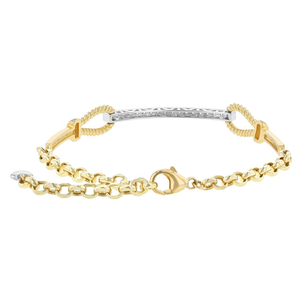 14 KARAT TWO TONE YELLOW AND WHITE GOLD DIAMOND ADJUSTABLE BAR BRACELET