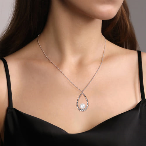 STERLING SILVER PEARL TEARDROP NECKLACE-BUJUKAN
