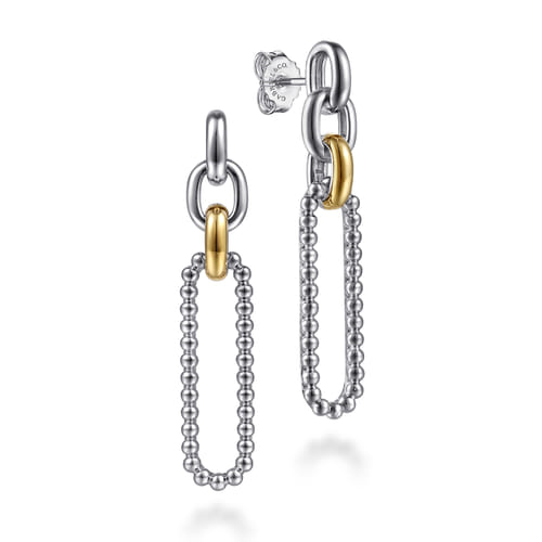 14 KARAT YELLOW GOLD AND STERLING SILVER BUJUKAN LINK STUD EARRINGS