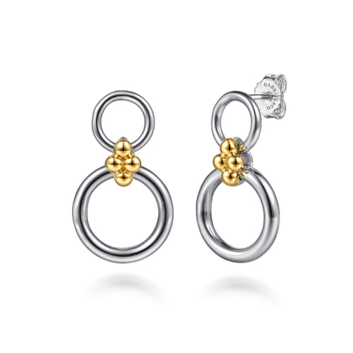 14 KARAT YELLOW GOLD AND STERLING SILVER BUJUKAN ROUND LINK STUD EARRINGS