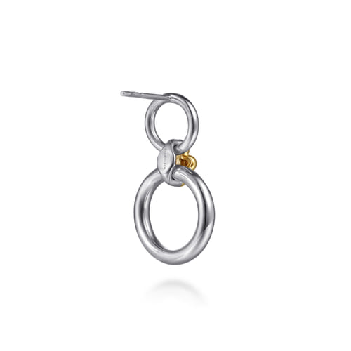 14 KARAT YELLOW GOLD AND STERLING SILVER BUJUKAN ROUND LINK STUD EARRINGS