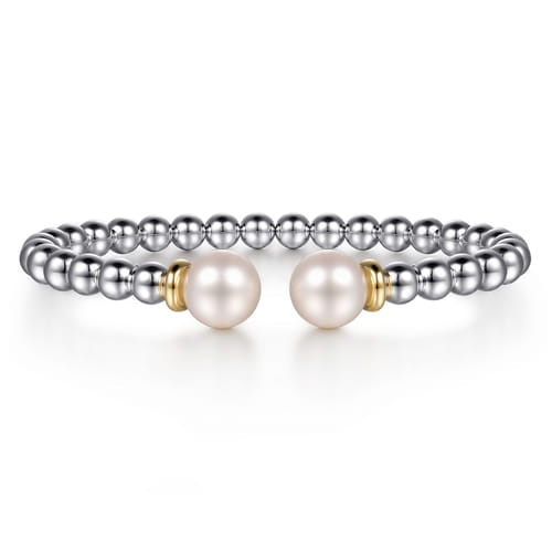 14 KARAT YELLOW GOLD AND STERLING SILVER PEARL AND BUJUKAN BANGLE BRACELET
