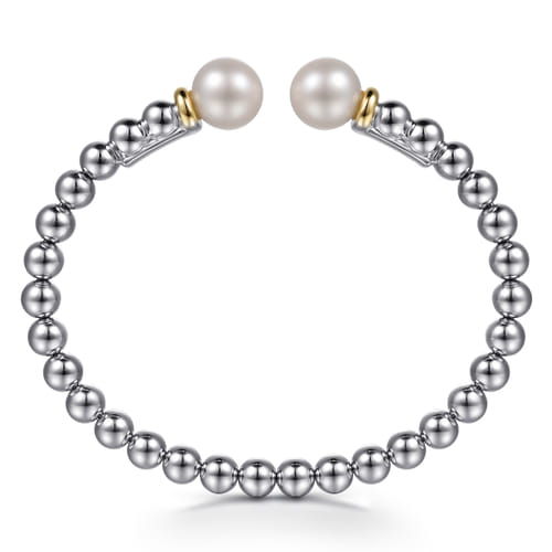14 KARAT YELLOW GOLD AND STERLING SILVER PEARL AND BUJUKAN BANGLE BRACELET