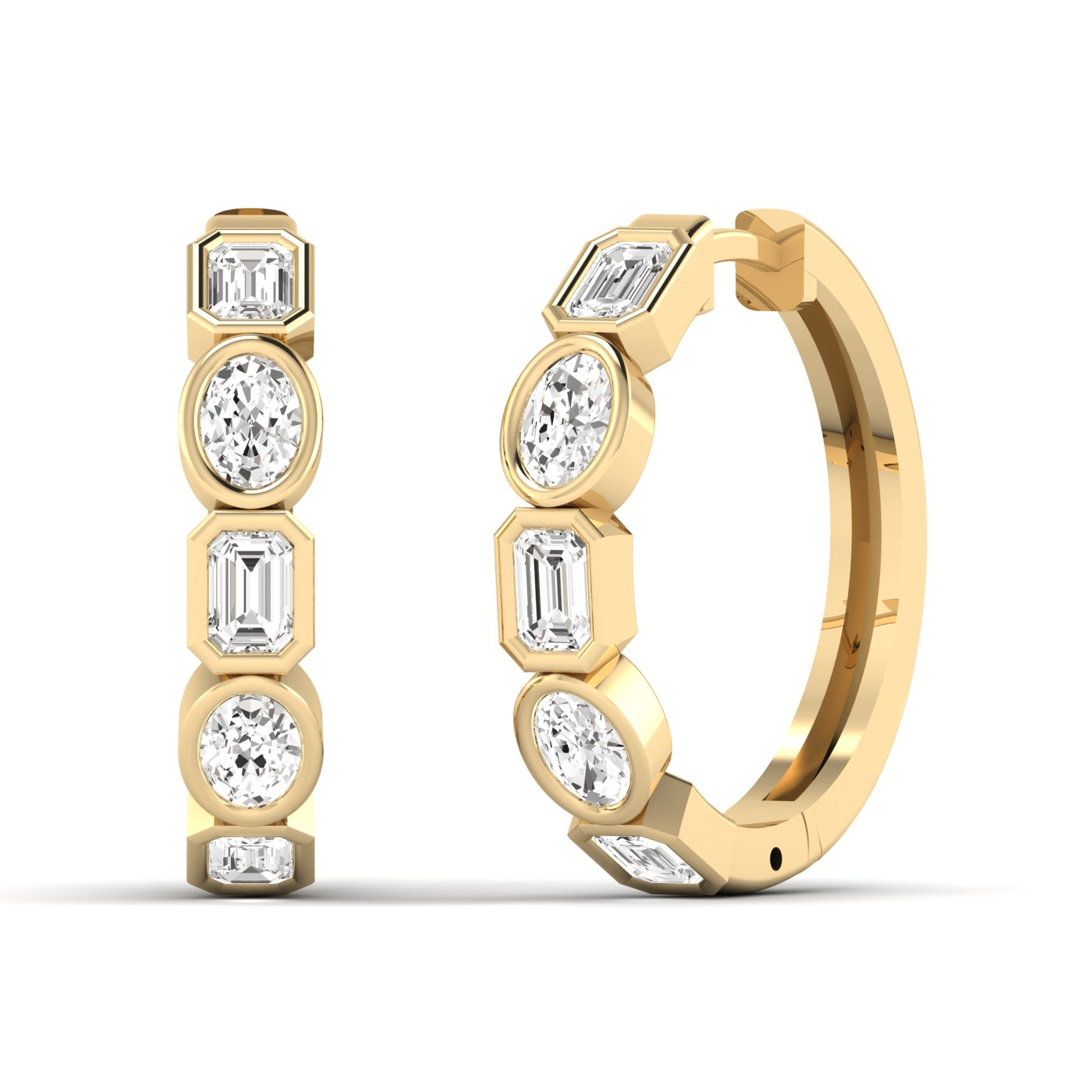 OVAL AND EMERALD BEZEL HOOPS
