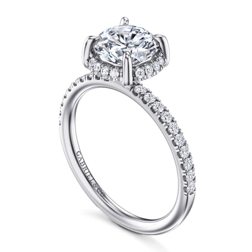 14 KARAT WHITE GOLD ROUND HIDDEN HALO DIAMOND ENGAGEMENT RING
