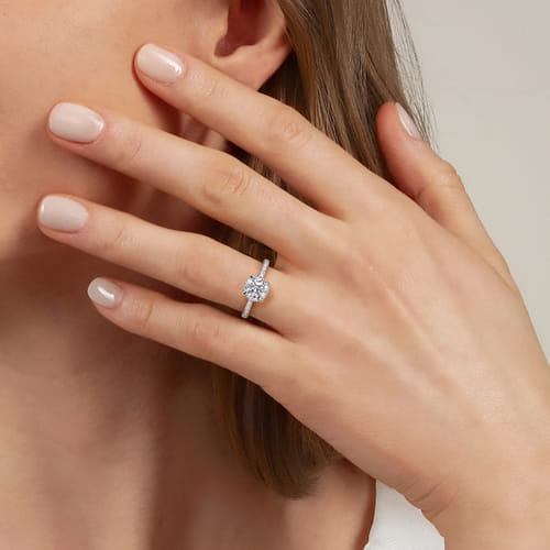14 KARAT WHITE GOLD ROUND HIDDEN HALO DIAMOND ENGAGEMENT RING
