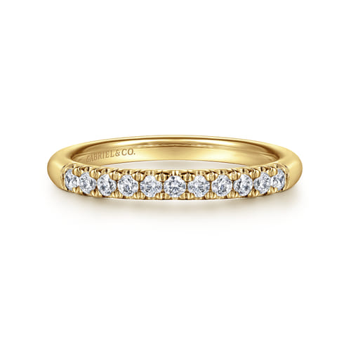 14 KARAT YELLOW GOLD 11 STONE FRENCH PAVE DIAMOND WEDDING BAND