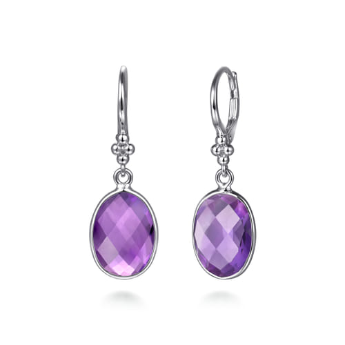STERLING SILVER BUJUKAN AND BEZEL AMETHYST DROP EARRINGS