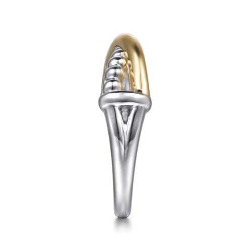 14 KARAT YELLOW GOLD AND STERLING SILVER BUJUKAN CRISS CROSS LADIES RING
