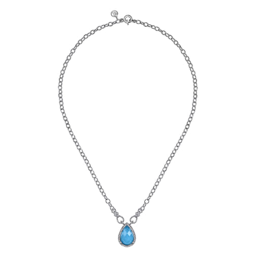 STERLING SILVER BUJUKAN WHITE SAPPHIRE AND ROCK CRYSTAL & TURQUOISE DOUBLET TEARDROP PENDANT