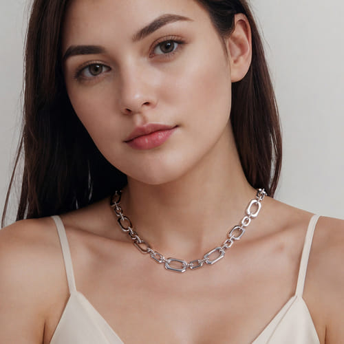 STERLING SILVER GEOMETRIC LINK CHAIN NECKLACE WITH BUJUKAN CONNECTORS