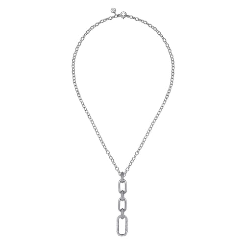 STERLING SILVER BUJUKAN AND WHITE SAPPHIRE LINK PENDANT DROP NECKLACE