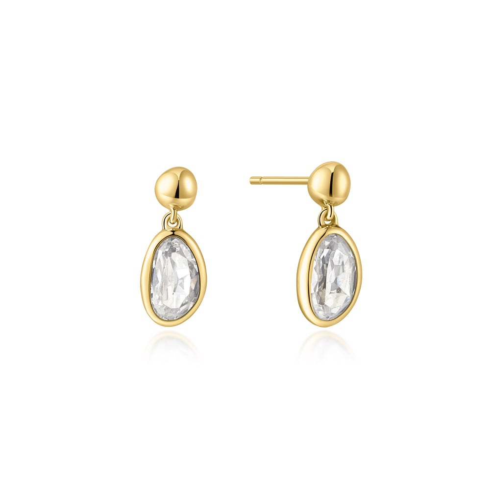 GOLD BEZEL ORGANIC PEBBLE DANGLE STUD EARRINGS
