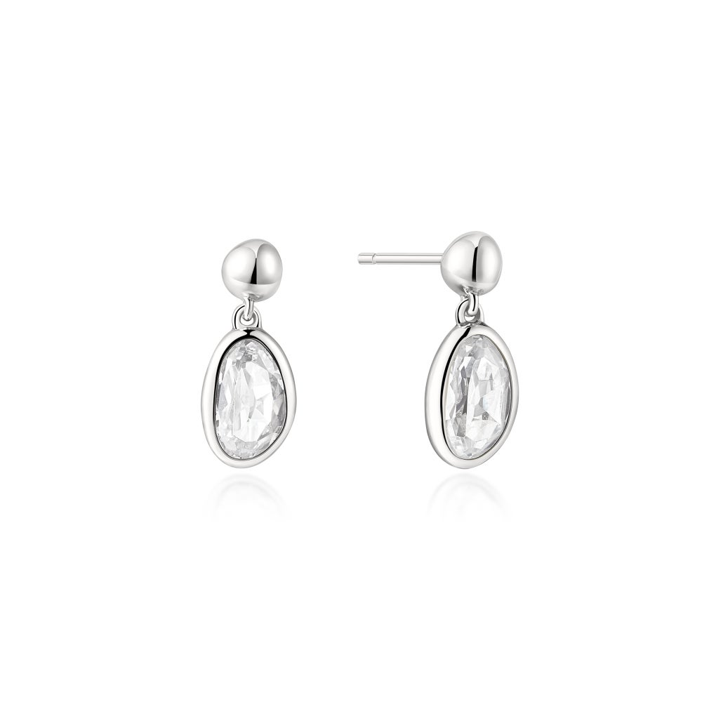 SILVER BEZEL ORGANIC PEBBLE DANGLE STUD EARRINGS