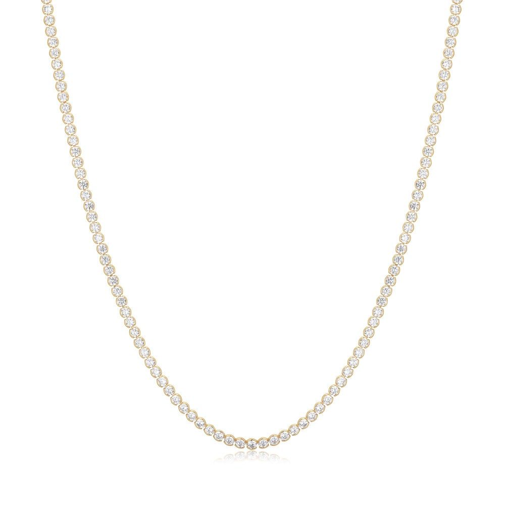 GOLD HALF-BEZEL ROUND TENNIS NECKLACE