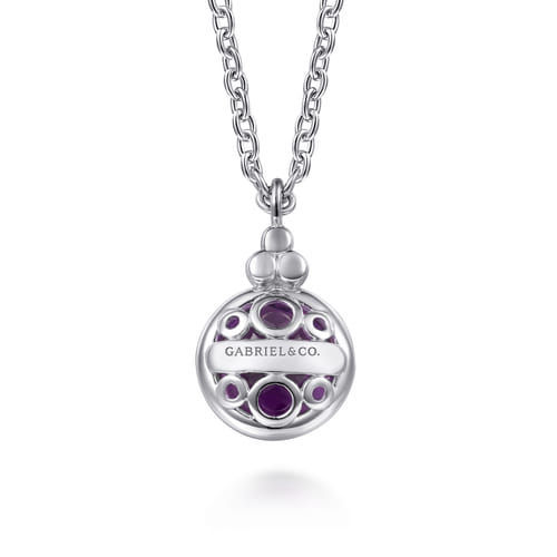 14 KARAT YELLOW GOLD AND STERLING SILVER BUJUKAN ROUND AMETHYST PENDANT NECKLACE