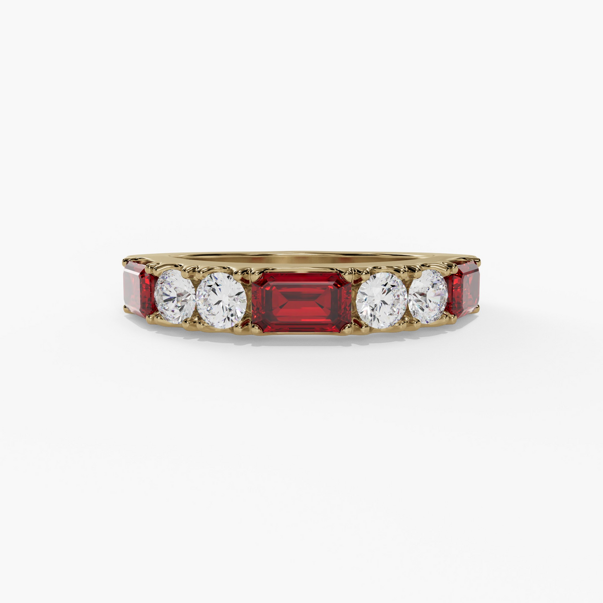 LAB-CREATED RUBY BAGUETTE AND ROUND LAB DIAMOND FASHION BAND