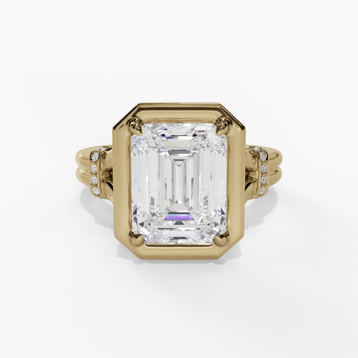 STEPPED-BEZEL EMERALD-CUT LAB DIAMOND ENGAGEMENT RING WITH DIAMOND SIDE ACCENTS