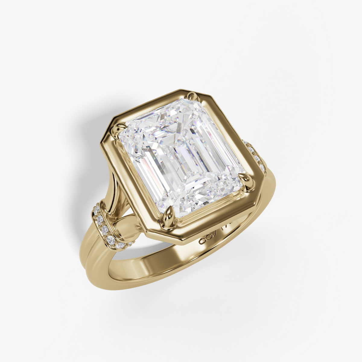 STEPPED-BEZEL EMERALD-CUT LAB DIAMOND ENGAGEMENT RING WITH DIAMOND SIDE ACCENTS