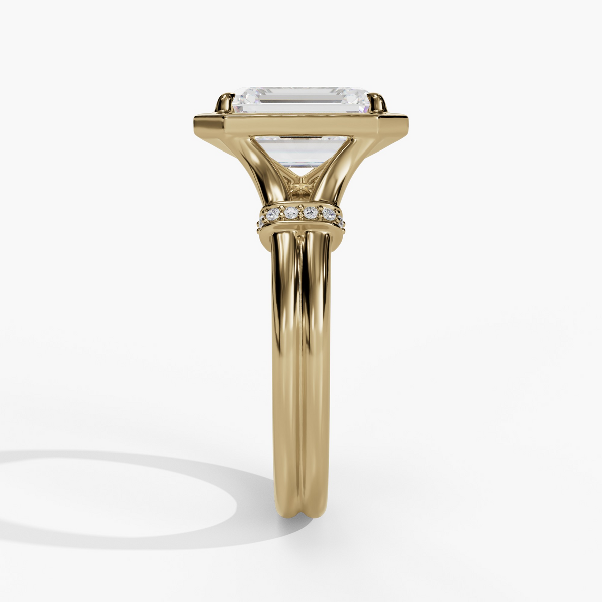 STEPPED-BEZEL EMERALD-CUT LAB DIAMOND ENGAGEMENT RING WITH DIAMOND SIDE ACCENTS