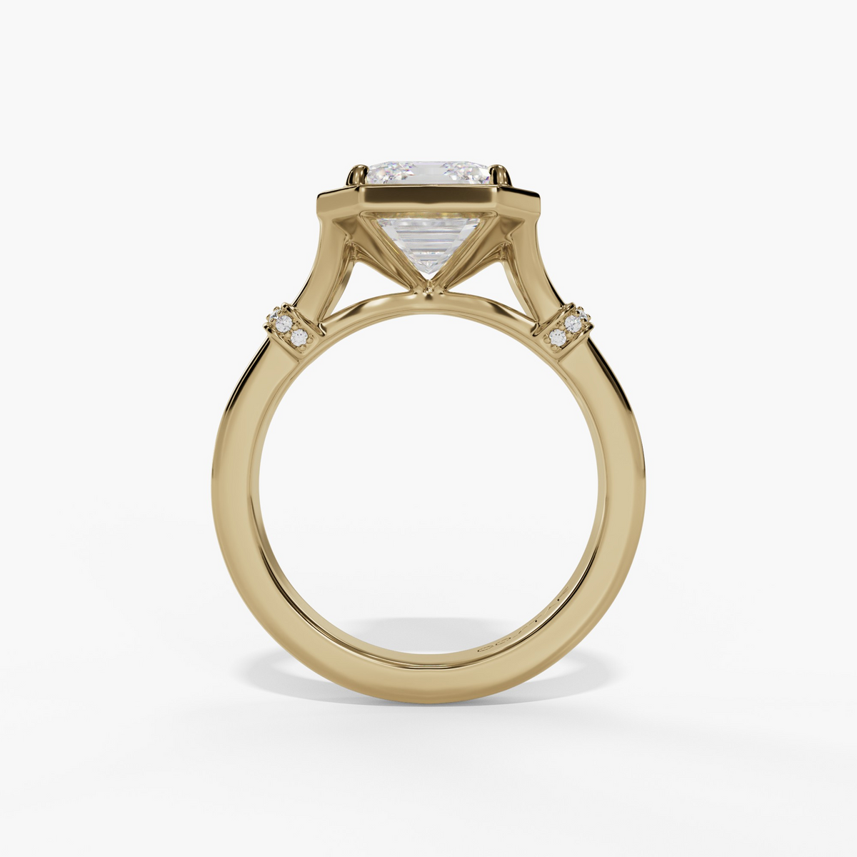 STEPPED-BEZEL EMERALD-CUT LAB DIAMOND ENGAGEMENT RING WITH DIAMOND SIDE ACCENTS