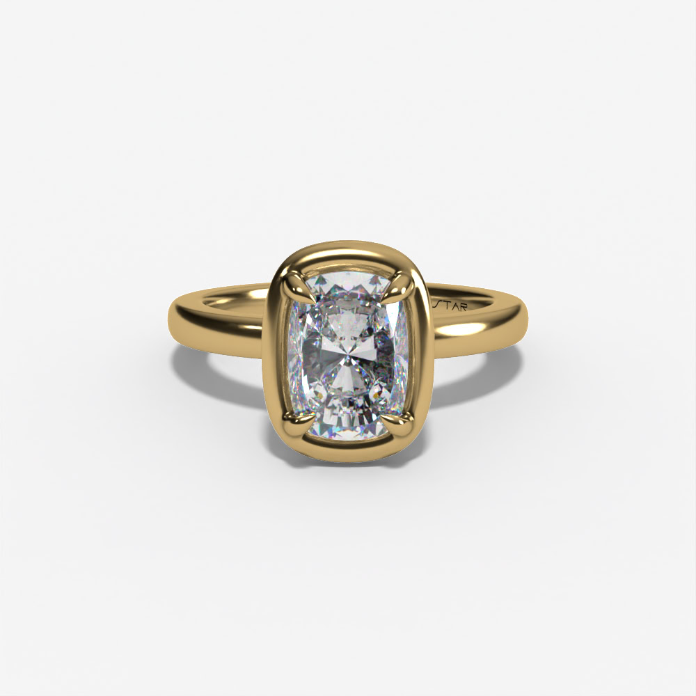 BEZEL-SET HIDDEN HALO SOLITAIRE ELONGATED CUSHION LAB DIAMOND ENGAGEMENT RING