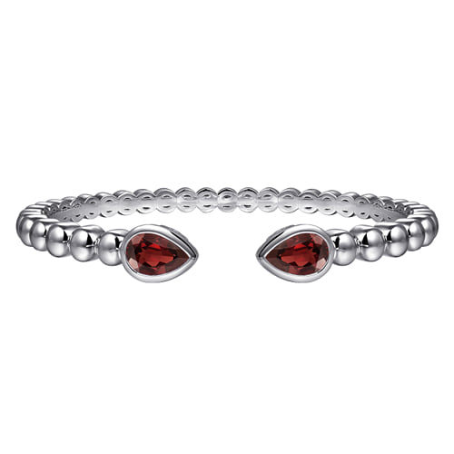 STERLING SILVER BUJUKAN AND PEAR SHAPE GARNET SPLIT BANGLE BRACELET