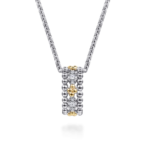 14 KARAT YELLOW GOLD AND STERLING SILVER BUJUKAN WHITE SAPPHIRE PENDANT NECKLACE