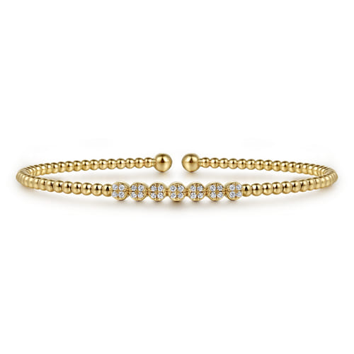 14K YELLOW GOOLD BUJUKAN BEAD AND CLUSTER DIAMOND BANGLE
