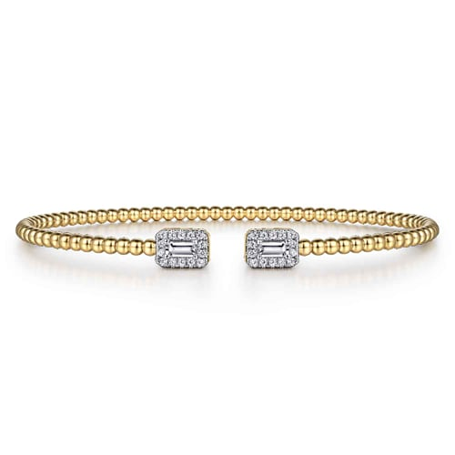 14K YELLOW GOLD BUJUKAN OPEN CUFF BRACELET WITH DIAMOND BAGUETTES
