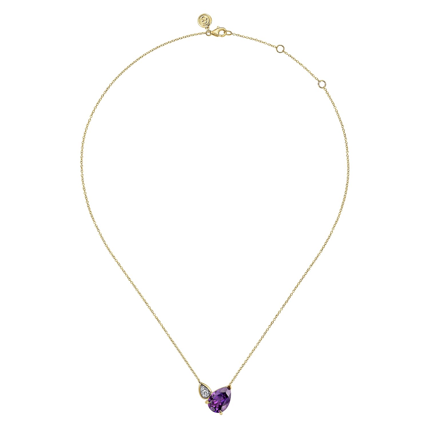 14 KARAT WHITE AND YELLOW GOLD DIAMOND AND AMETHYST PENDANT NECKLACE
