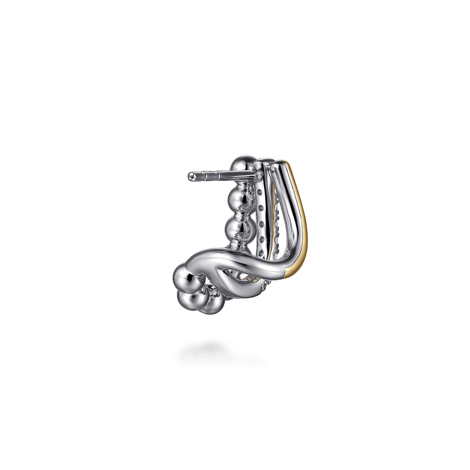 STERLING SILVER AND 14K YELLOW GOLD BUJUKAN AND WHITE SAPPHIRE MULTIPLE ROW J HOOP EARRINGS