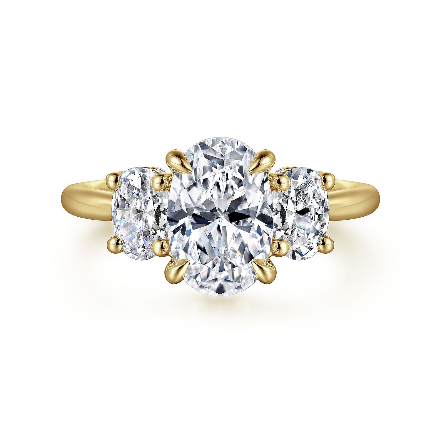 14K YELLOW GOLD OVAL THREE STONE DIAMOND ENGAGEMENT RING