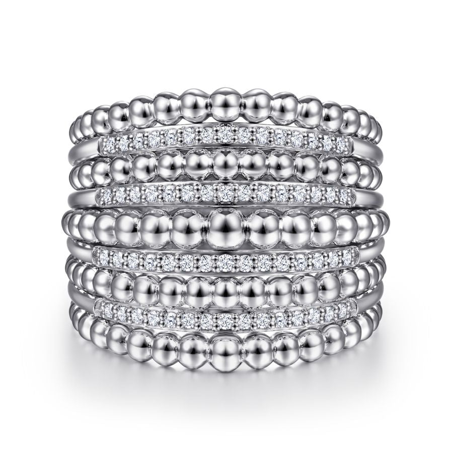 925 Sterling Silver White Sapphire Wide Bujukan Ring