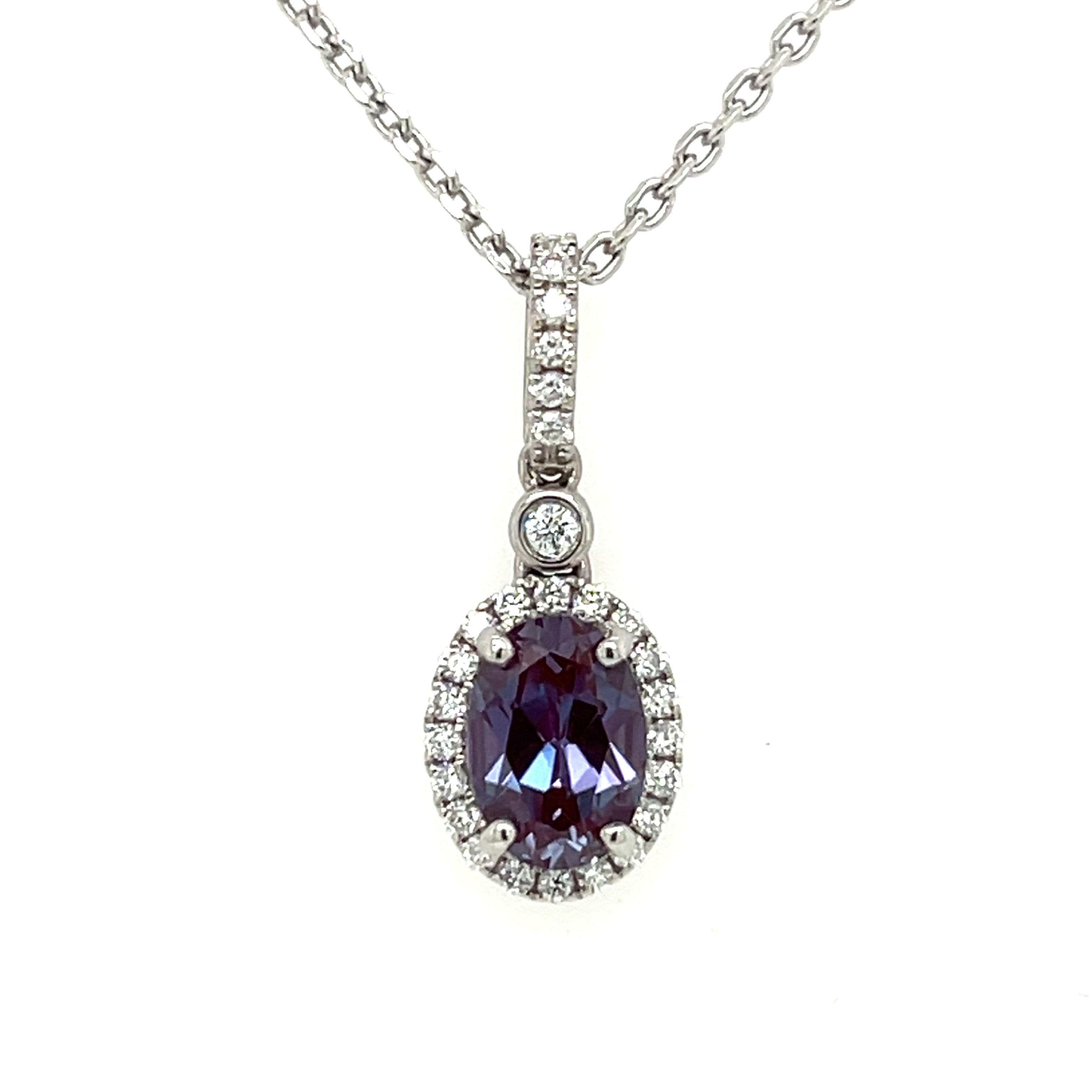 LAB GROWN ALEXANDRITE AND DIAMOND PENDANT